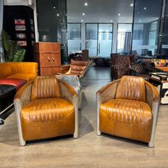 Aviator Leather Lounge Chairs Industrial / Designer Interior (Showroom Condition)