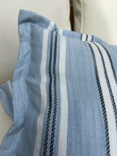 New 52cm x 52cm Oxford style Cambridge blue, French navy and white outdoor cushion