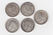 G.B. 5 x Half Crowns, 2/6, 5 x 92.5% Silver Coins ( no.450)