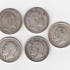 G.B. 5 x Half Crowns, 2/6, 5 x 92.5% Silver Coins ( no.450)