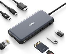 Anker 555 USB C Hub with Ethernet, 8-in-1 Multiport Ethernet Adapter with 4K 60Hz HDMI Port, 85W Power Delivery, 10Gbps USB C and 2 A Data Ports, microSD SD Card Reader