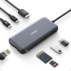 Anker 555 USB C Hub with Ethernet, 8-in-1 Multiport Ethernet Adapter with 4K 60Hz HDMI Port, 85W Power Delivery, 10Gbps USB C and 2 A Data Ports, microSD SD Card Reader