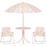 4-Piece Kids Garden Table and Chair Set with Adjustable Parasol, Folding Chairs, Table, Rainbow Pattern, Pink Image 2