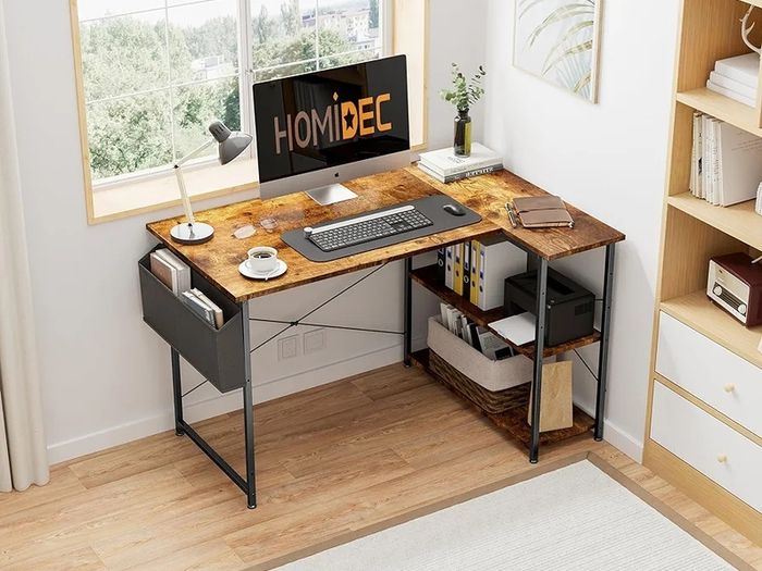 L Shaped Desk 100CM Computer Desk Study Office Desk Gaming Desk Writing Table With Bookshelf Reversible Corner Desk For Home Office Studio Workstation