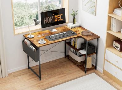 L Shaped Desk 100CM Computer Desk Study Office Desk Gaming Desk Writing Table With Bookshelf Reversible Corner Desk For Home Office Studio Workstation