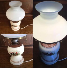 Vintage Electric oil style lamp hunt scene tally ho