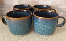 Set of 4 IKEA GLADELIG Mugs Deep Blue  Earthy Gold