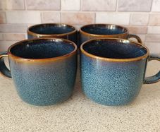 Set of 4 IKEA GLADELIG Mugs Deep Blue  Earthy Gold