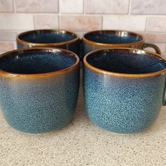 Set of 4 IKEA GLADELIG Mugs Deep Blue  Earthy Gold