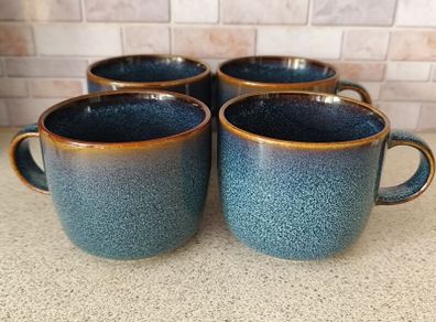 Set of 4 IKEA GLADELIG Mugs Deep Blue  Earthy Gold