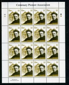 1999 Ireland Centenary of Pioneer Association Commemorative Stamp Sheetlet Plate 1B1B Mint Never Hinged (MNH)