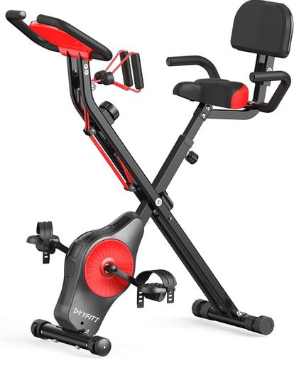 Foldable Fitness Exercise Bike with Resistance Bands, 16 Magnetic Resistance Levels with Pulse Sensor, Phone/Tablet Holder with Smooth and Quiet Cycling (FREE POSTAGE)