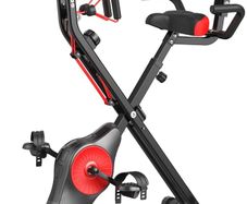 Foldable Fitness Exercise Bike with Resistance Bands, 16 Magnetic Resistance Levels with Pulse Sensor, Phone/Tablet Holder with Smooth and Quiet Cycling (FREE POSTAGE)