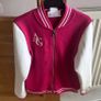 American Girl Star Squad berry coloured Varsity Jacket with white faux-leather sleeves Size M EUC Image 4