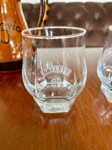 Pair Vintage Footed Hexagon Baileys Irish Cream Glassware