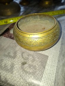 Antique Southeast Asian Hand-Engraved Offering Vessel featuring a distinctive decorative floral and scroll band, Postage Available or Collection,