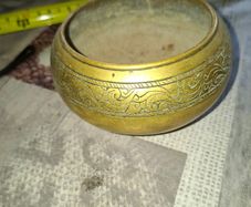 Antique Southeast Asian Hand-Engraved Offering Vessel featuring a distinctive decorative floral and scroll band, Postage Available or Collection,