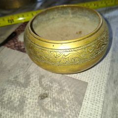 Antique Southeast Asian Hand-Engraved Offering Vessel featuring a distinctive decorative floral and scroll band, Postage Available or Collection,