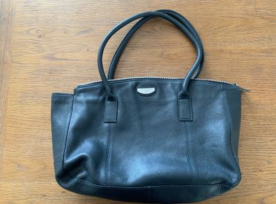Navy blue solid leather shoulder bag