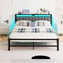 King Size Bed Frame with Storage Headboard, 5ft Upholstered Bed Frame Kingsize with Charging Station and LED Lights/Under Bed Storage/No Box Spring Needed, Dark Gray Image 6