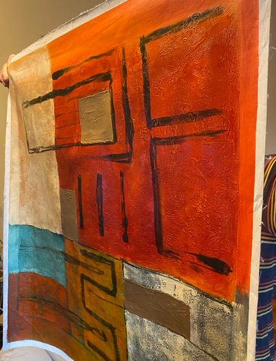 Large Square Hand Painted Oil on Canvas - Untitled Abstract