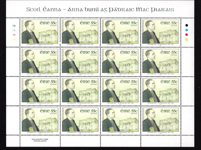 2008 Ireland Centenary of the Opening of Scoil Eanna by Padraig Pearse Commemorative Stamps Sheetlet Plate 1A1A1A1A Mint Never Hinged (MNH)