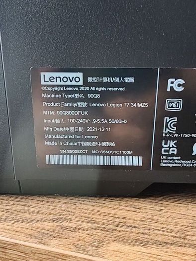 Lenovo Legion T7 Gaming Pc | Rtx 3080 10gb | Intel I7-10700kf | 16gb Ram | 1.84tb Ssd