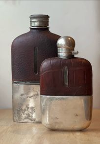 Edwardian Silver Plated Glass Flasks By James Dixon & Sons And Daniel & Arter