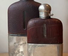 Edwardian Silver Plated Glass Flasks By James Dixon & Sons And Daniel & Arter