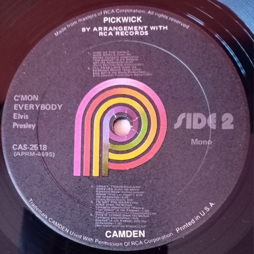 Elvis C'mon Everybody CAS-2518 1971 Pressing