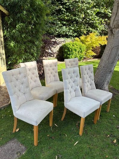 6 x Upholstered Button-Back Dining Chairs  Oak