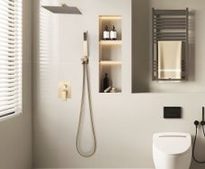 Shower Faucet Set, Rainfall Bathroom Shower System with 10-Inch (25.4cm) Square Rain Shower Head and Handheld Spray, Wall Mounted Bath Fixtures with Brass Valve and Trim Kit, Brushed Gold