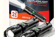 2pcs  ANYICE Rechargeable LED Flashlight  - Telescopic Zoom, Lithium Battery,