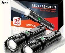 2pcs  ANYICE Rechargeable LED Flashlight  - Telescopic Zoom, Lithium Battery,