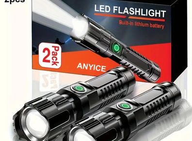 2pcs  ANYICE Rechargeable LED Flashlight  - Telescopic Zoom, Lithium Battery,