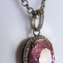 Vintage Sterling Silver 925 PINK OVAL CRYSTAL PENDANT NECKLACE Pea Chain traditional necklace length 20" - 14,8g Image 5