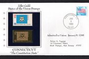 1988 USA Connecticut "Centennial State" 22kt Gold Replica of the 1976 United States Flag Stamps showing 25c US flag definitive tied Hartford, Connecticut (state capital) illustrated cover