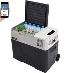 Car Refrigerator, 12 Volt Car Refrigerator Fridge, 50 L Single Zone Portable Freezer with Wheels and Handle, -4F-68F, 12/24V DC and 100-240V AC Compressor Cooler for Outdoor, Camping