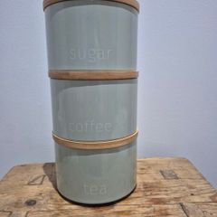 tea, coffee, sugar canisters, stackable