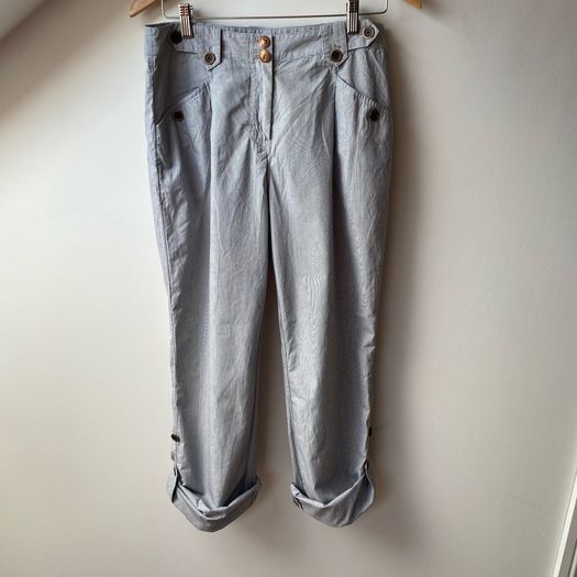 Ted Baker  Pants Striped Cotton Trousers Adjustable Length with Button Details