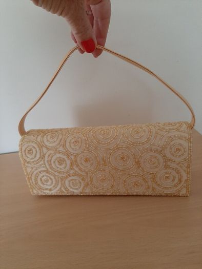 Yellow Gold Beaded evening clutch bag, brand new