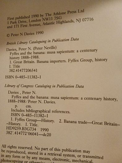 Fyffe & The Banana/ A Centenary  History/ 1888- 1988/ Peter N Davies/ 1990