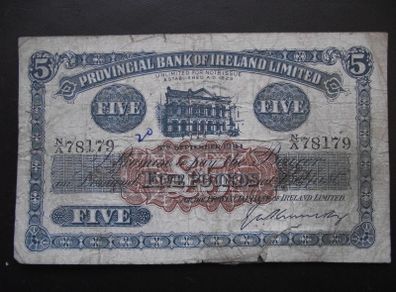 1943 Provincial Bank of Ireland Limited 5 Pounds, signed 'Kennedy'