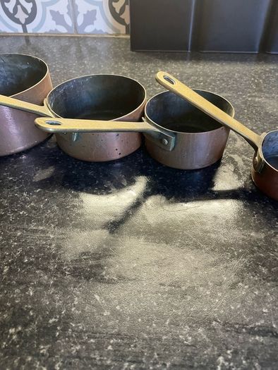 Set of Six Antique Copper brass Graduated Sauce Pans