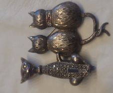 Beautiful Marcasite cat brooches x 2