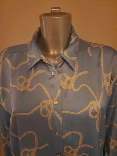 Zara blue long sleeve silky blouse size L UK14 EU42 Postage included