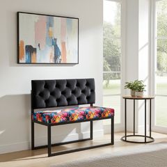 Modern Loft Metal-Framed Bench with Tufted Backrest
