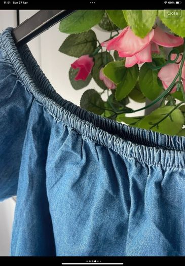 top bershka off shoulder 100% cotton denim top medium