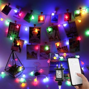 10m Smart Festoon Lights, Bluetooth and APP Control LED Globe String Lights, Plug in RGB & Warm White Multi Colored Fairy Lights, Voice/Music Sync Function for Party, Garden, Patio and More