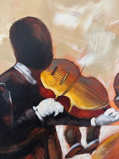 Large Original Jazz Orchestra Painting Abstract Musicians with Cello & Violins (80x80 cm)